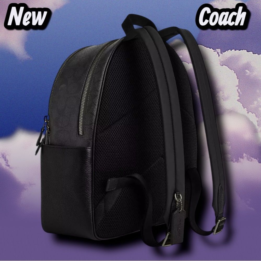 🔴New NWT Coach Court Backpack – Signature Canvas | Gunmetal/Charcoal/Black - Picture 2 of 8